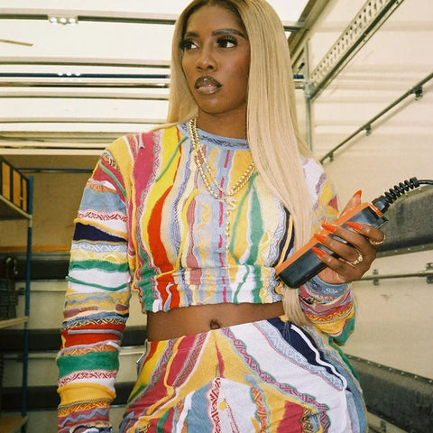 kliou Autumn New Women Pleuche 2 Piece Set Colorful Panelled Print Full Sleeve Crop Tees+Slim Shorts Coordinate Female Outfits