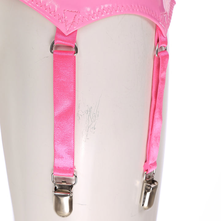 Womens Garters Suspender Belt Skirts Ladies Wet Look Patent Leather Garters with Metal Clips Clubwear Costume Underwear