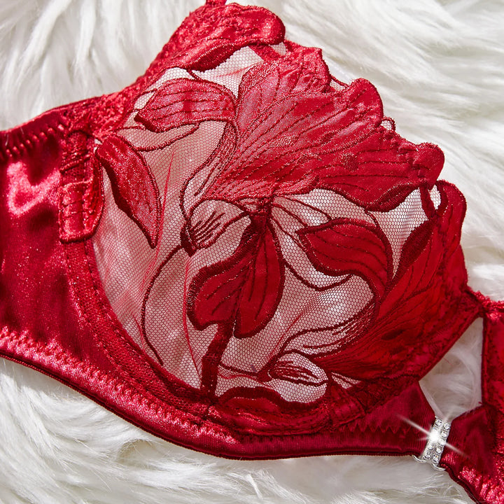 Floral Embroidery Sexy Lingerie Set Women Transparent Bralette Underwire Push Up Bra Panty 2 Piece Set