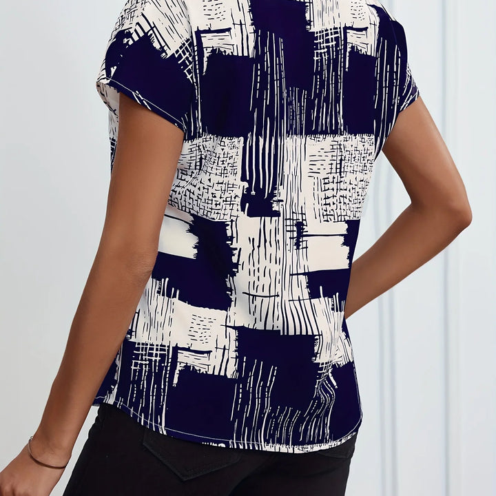 New Women's V-Neck Short Sleeve Shirt, Women's Full Print Dolman Sleeve Top, Women's