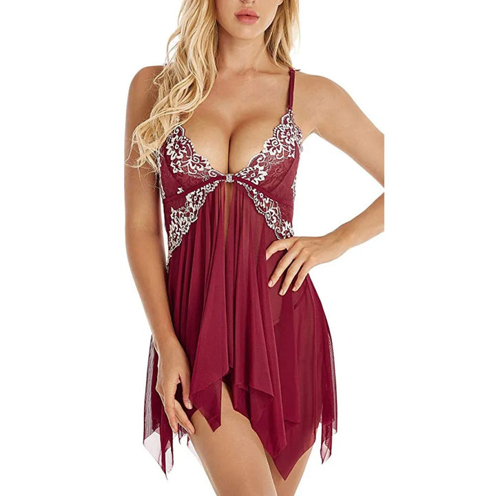 Front Closure Sexy Nightdress Women Sexy Lingerie Underwear Erotic Dress See-through Lace Pajamas Sleepwear Nightdress + Thong