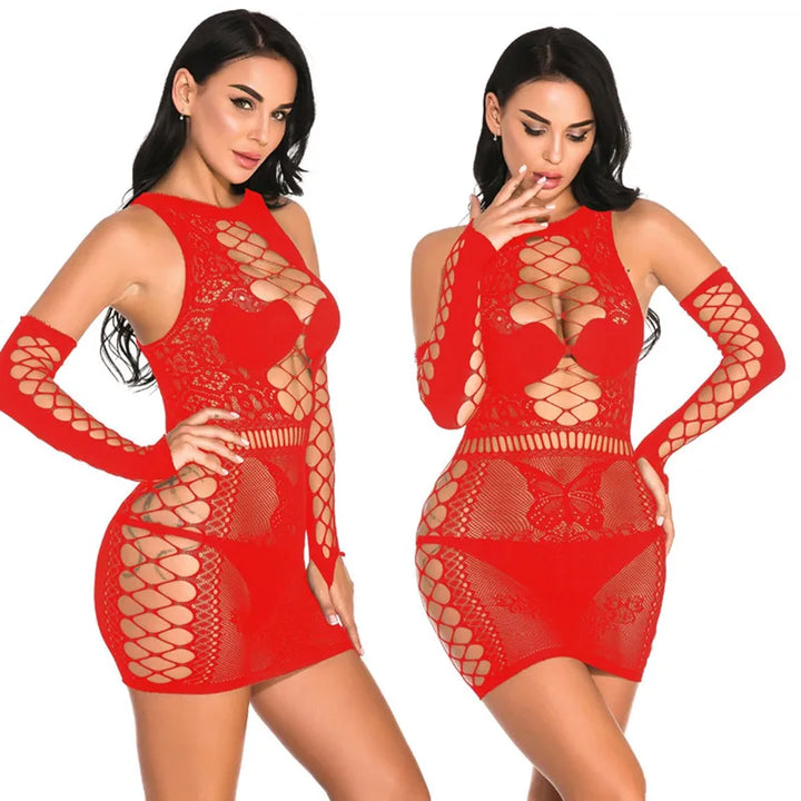 2022 New Sexy Transparent Women's Dress Sheer Mesh Cutout Long Sleeve Slip Dress Slim Straps Club Party Dress Vestido Mini Dress