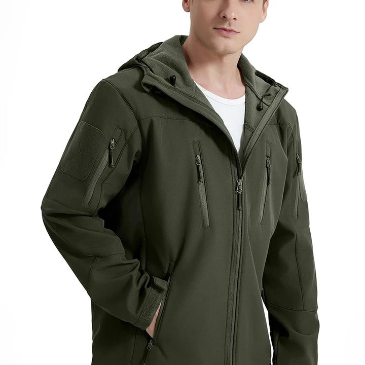 Men's Waterproof Softshell Tactical Jacket Winter Windproof Fleece Hoodie Jacket Outdoor Hiking Skiing Windbreaker Coat