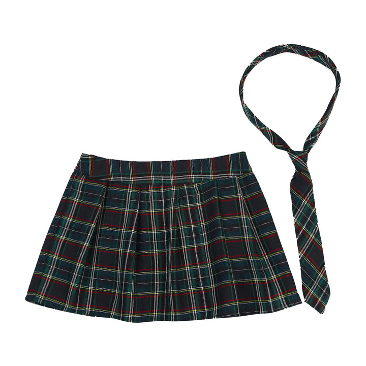 Womens Plaid Pleated Skirts With Necktie Harajuku Mini Japanese Preppy Schoolgirls Uniforms Kawaii Skirts Ladies Cosplay Costume
