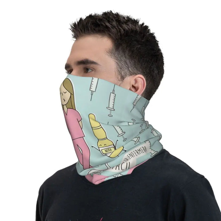 Custom Nursing Pattern Nurse Bandana Neck Gaiter for Ski Cycling Women Men Wrap Scarf Health Care Headband Warmer