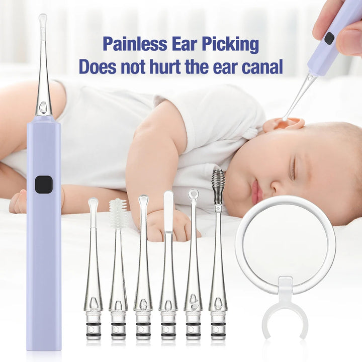 Luminous Ear Spoon Set Ear Wax Removal Cleaning Tweezers LED Light Earpick Clip Children Adults Ear Care Tools Kit USB Charging