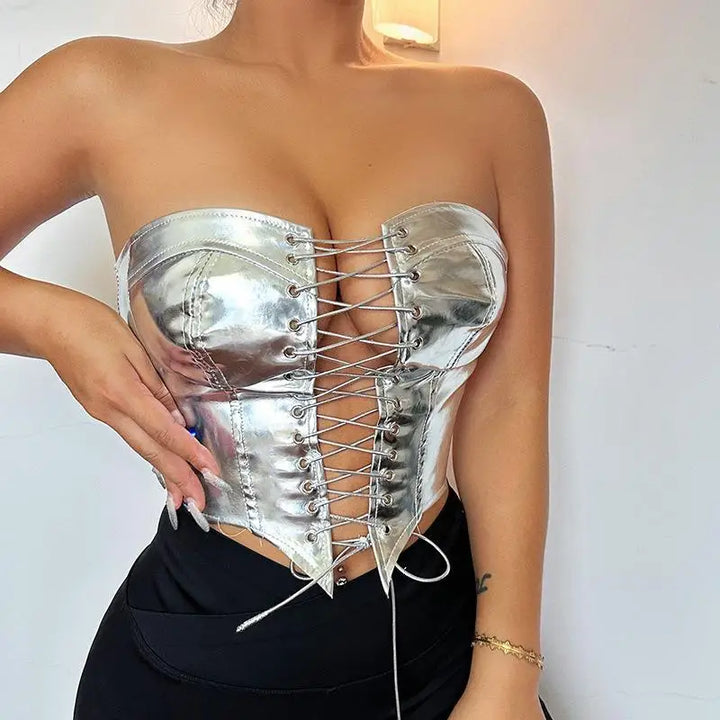2024 New Fashionable Trendy Sexy Lace Up Hot Girl Top With Waist Waist And Cardigan Looks Thin and Small Tank Top