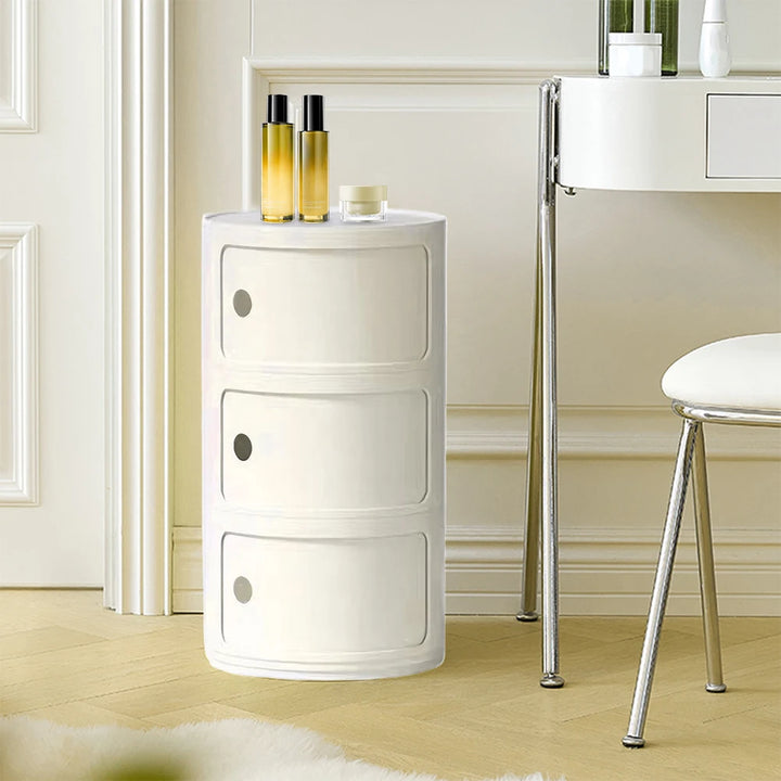 2/3 Layer Nordic Round Bedside Table Bedroom Small Side End Table Plastic Storage Cabinet for Living Room Bedroom