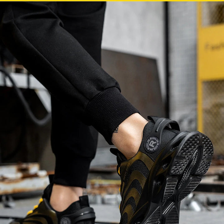 Men's Safety Shoes Steel Toe Anti-Puncture Work Shoes Man And Safety Sneaker Rotating Button Lighweight Men's Work Shoes