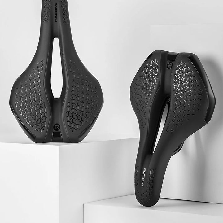 ROCKBROS Bicycle Saddle Hollow Breathable Shockproof Cycling Seat PU Non-Slip Leather Cushion Lightweight MTB Road Bike Saddle