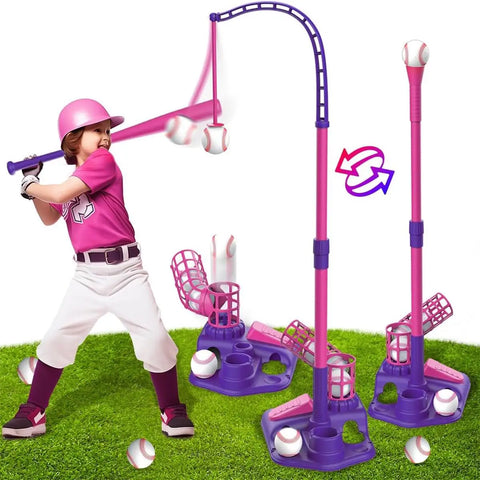 VATOS 3-in-1 T Ball Sets Kids Toy with 6pcs Baseballs Stand Hanging Tee Auto Ball Launcher Retractable Bat Sports for Boys Girls