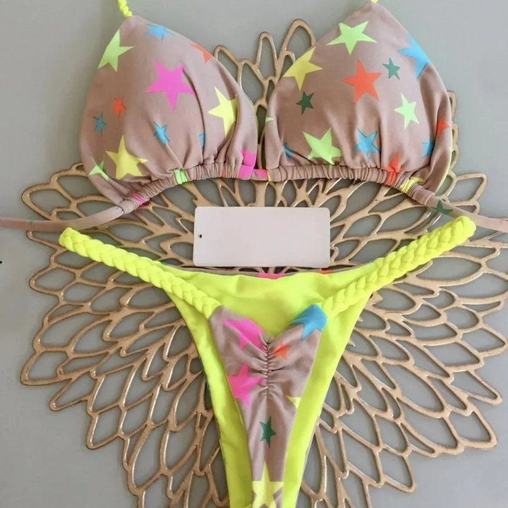 New Women's Bikini Split Print Swimwear Fashion G-string Beach Holiday