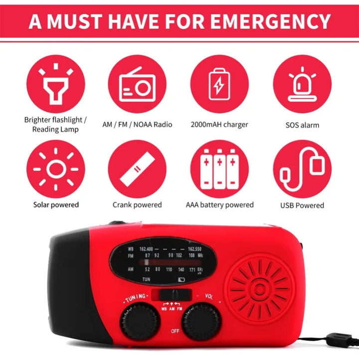 Emergency Hand Crank Radio with LED Flashlight FM AM WB NOAA Weather Radio 600mAh USB Charging Emergency Waterproof Camping