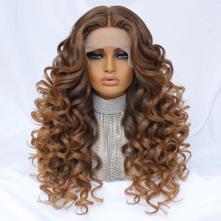 Long Afro Curlys Lace Wigs Black Women's Cosplay Synthetic Wig Chocolate Brown Orange Blonde Lace Front Wigs For Woman Curly Wig