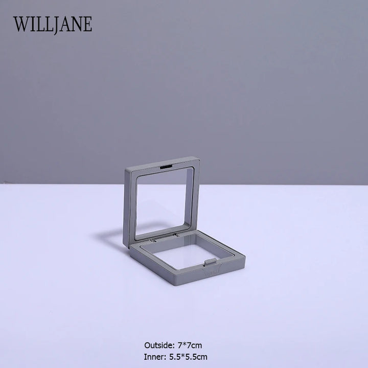 Transparent PE Film Jewelry Storage Box Color 3D Floating Display Frame Coin Dustproof Exhibition Ring Earrings Organizer Case