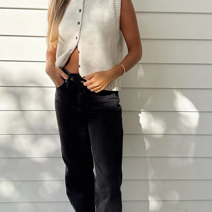 Chic Knitted Vests Top For Women Casual Single-Breasted Knitwear Cardigan Tank Sweater Female Solid Sleeveless 2024 Fashion