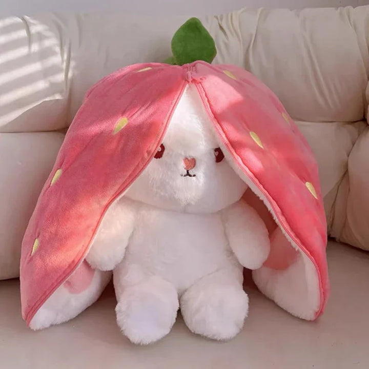 25cm Strawberry Cute Carrot Rabbit Plush Toy Stuffed Creative Into Fruit Transform Baby Cuddly Bunny Doll for Kid Birthday Gift