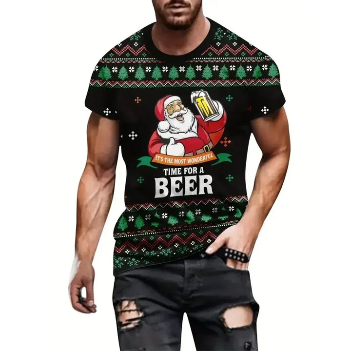 Men's T Shirt Santa Claus Graphic Print Pullover Summer Casual Short Sleeve Tee Fashion Funny T-Shirts Male Oversized Clothing