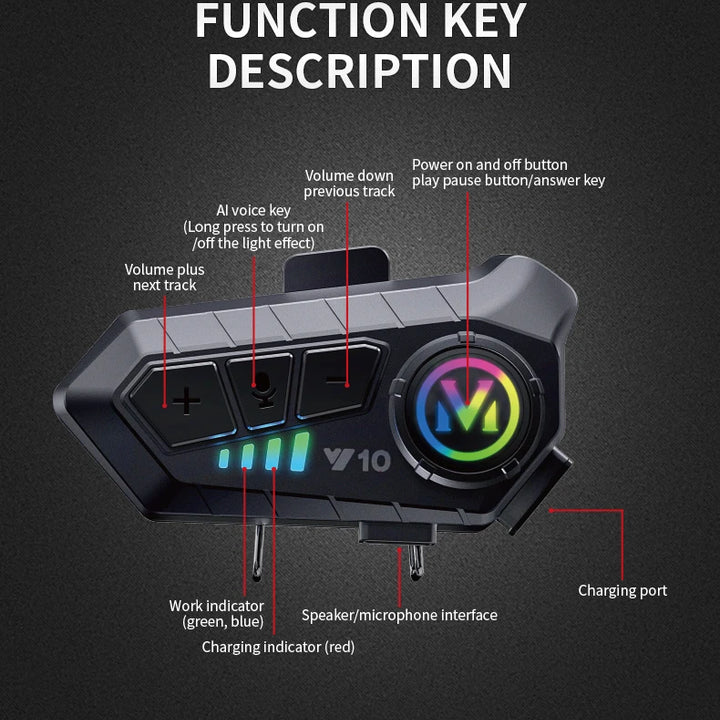 Y10 Motorcycle Helmet Bluetooth Headset 2000Mah Super Long Standby Wireless Hands-free Waterproof Motorbike Earphone