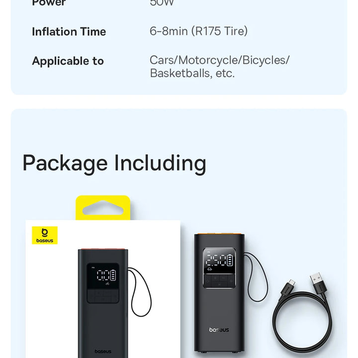 Baseus Wireless Air Pump Portable Air Compressor Smart Digital Electric Car Air Pump for Car Motorcycle Bicycle Inflator Pump