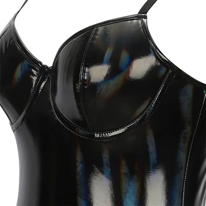 PU Leather Bodysuits Shapewear for Women Body Shaper Seamless Tummy Control No Pad Bra Push Up Corset Tank Top Underwear