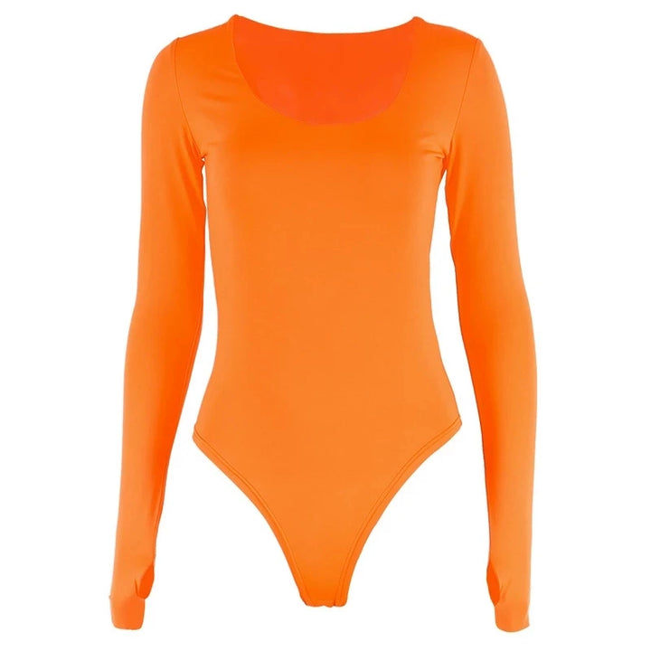 Orange Neon Bodysuit Women Long Sleeve Bodycon Sexy Autumn Winter Streetwear Club Party Outfits Casual Female Clothing
