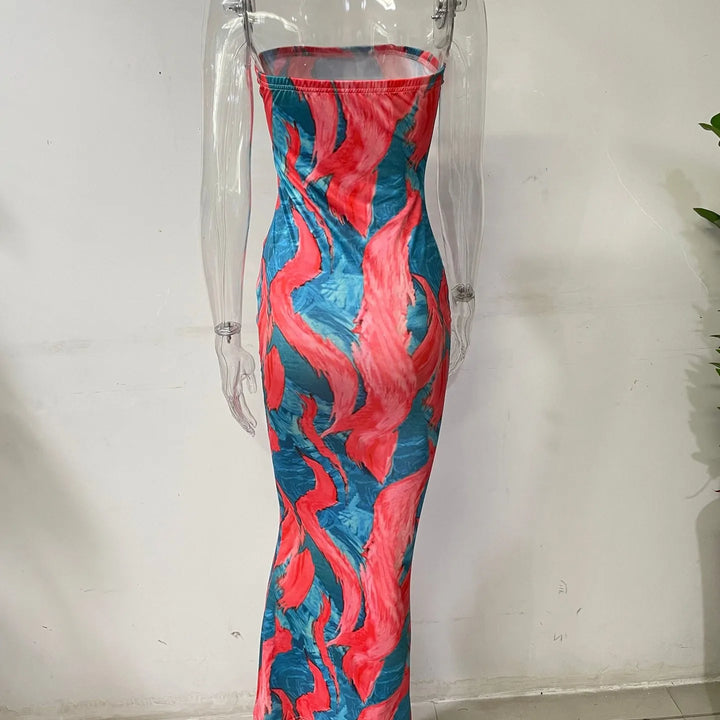 Spring And Summer Dresses For Women Chest Wrap Printed Off Shoulder Bandage Slim Sexy Long Dress 2023 New Fashion party MsChuh