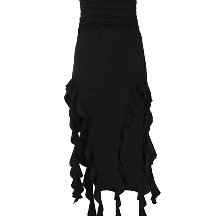 Elegant Ruffles Maxi Dress Summer Sexy Straps Sleeveless Ruched Evening Party Dresses for Women Backless Club Outfits