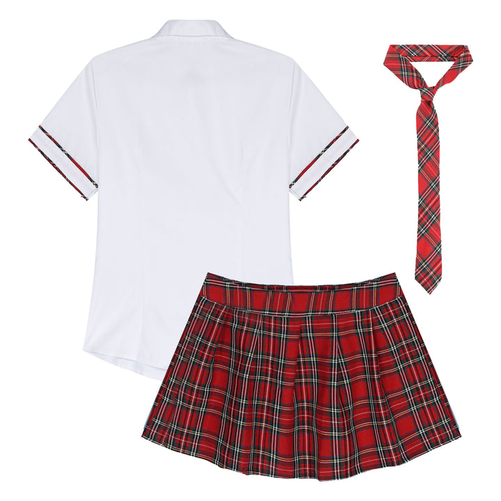 Women School Girls Uniform Set Cosplay Costume Tie Top Shirt with Plaid Skirt Cheerleader Uniform Cheerleading Costume