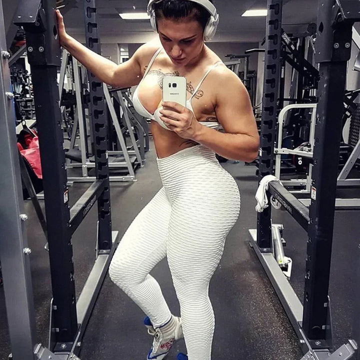 Women High Waist Bubble Leggings Seamless Yoga Leggings High Elastic Hip Liftting Gym Trainning Running Slim Fashion Pants