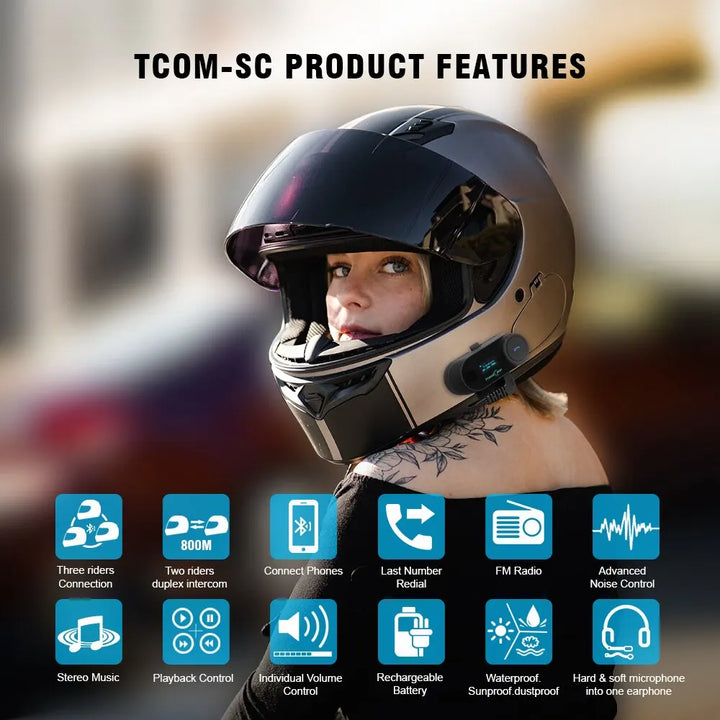 Freedconn T Com SC Bluetooth Motorcycle Intercom Helmet Headset Wireless Communication Interphone BT 5.0 Music Share 6Riders FM
