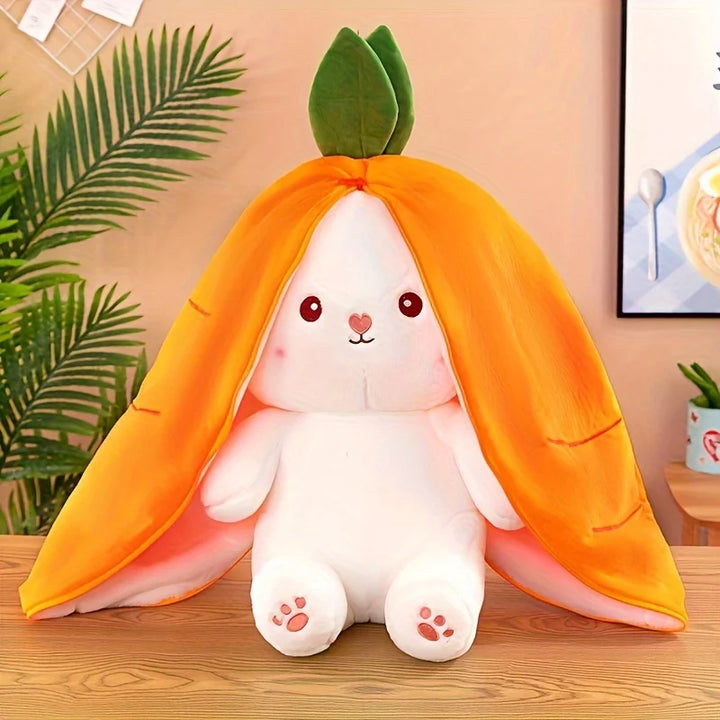 Bunny Stuffed Animal,Reversible Carrot Strawberry Bunny Plush Doll With Zipper Cute Soft Rabbit Toys Pillow Decoration
