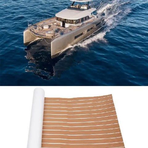 EVA Foam Teak Sheet Marine Flooring Yacht Synthetic Boat Decking Self-Adhesive Pad Brwon With White Stripes