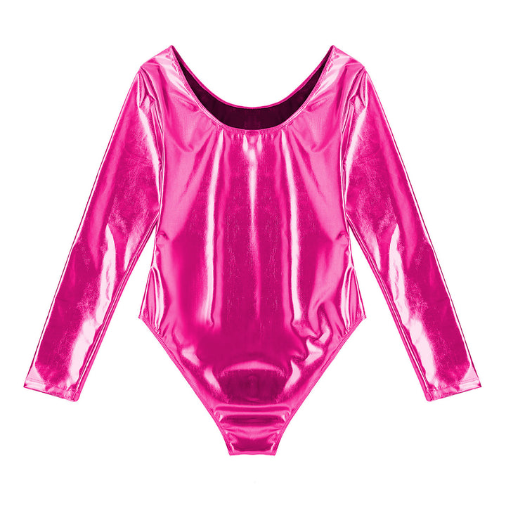 Women's Bodysuit for Adult Shiny Patent Leather Gymnastics Leotard Jumpsuit Long Sleeves Bodyuit Dancewear Rave Party Clubwear