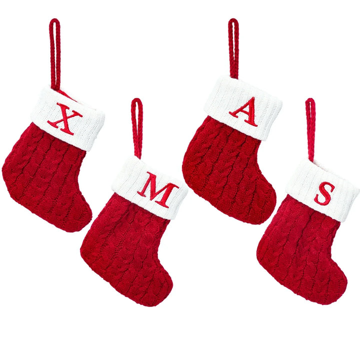 Xmas 2024 Decor Christmas Socks Knitting Snowflake Letter Stocking Christmas Tree Decoration Home 2025 New Year Ornament Gift
