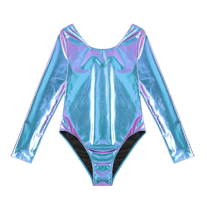 Women's Bodysuit for Adult Shiny Patent Leather Gymnastics Leotard Jumpsuit Long Sleeves Bodyuit Dancewear Rave Party Clubwear