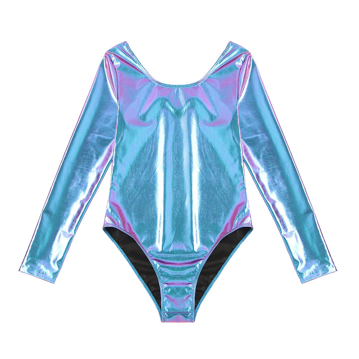 Women's Bodysuit for Adult Shiny Patent Leather Gymnastics Leotard Jumpsuit Long Sleeves Bodyuit Dancewear Rave Party Clubwear