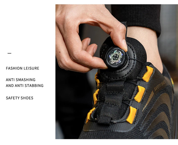 Men's Safety Shoes Steel Toe Anti-Puncture Work Shoes Man And Safety Sneaker Rotating Button Lighweight Men's Work Shoes