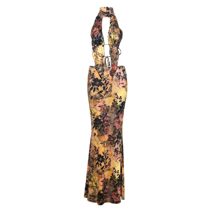 Sisterlinda Y2K Print Sexy 2 Piece Set Trend Coquette High Street Halter Crop Tanks+Matchig Skirts Mujer Attractive Party Suits