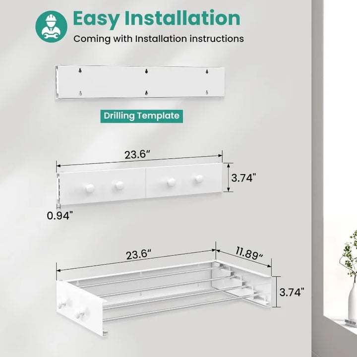 Laundry Drying Rack Collapsible,Wall Mounted Clothes Drying Rack Foldable,Indoor Drying Rack Clothing- 23.6" Wide 4 Aluminum