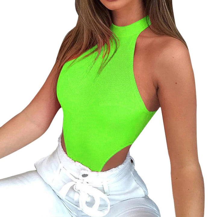 Female Solid Sleeveless Bodysuits Sexy Women Halter Bodysuits High Cut Bodycon Leotard Tops Summer Fashion Bottomed Tops