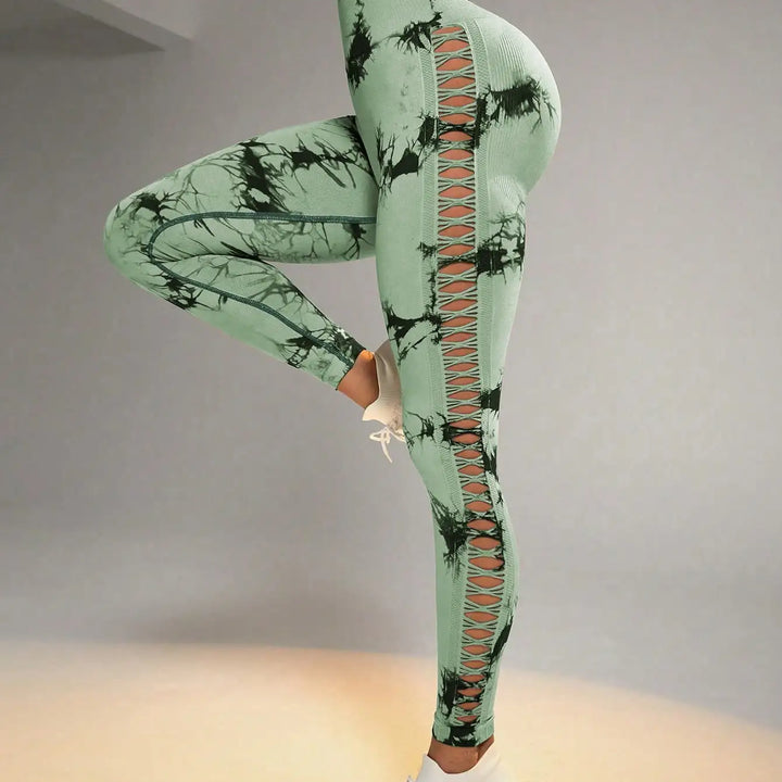 Tie Dye Seamless Leggings for Women High Waist Yoga Pants, Scrunch Butt Lifting Elastic Tights, Side mesh design