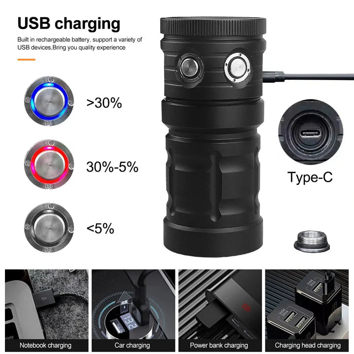 Professional LED Diving Flashlight 18000LM COB Tactical Torch IPX8 Waterproof Glare Video Camera Light White Blue Red Fill Light