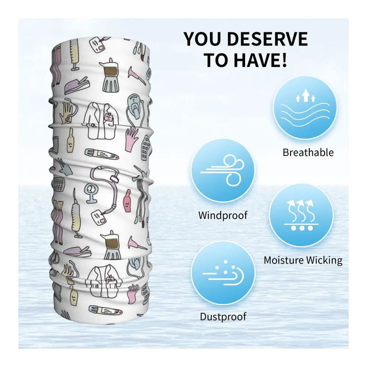 Custom Nursing Pattern Nurse Bandana Neck Gaiter for Ski Cycling Women Men Wrap Scarf Health Care Headband Warmer
