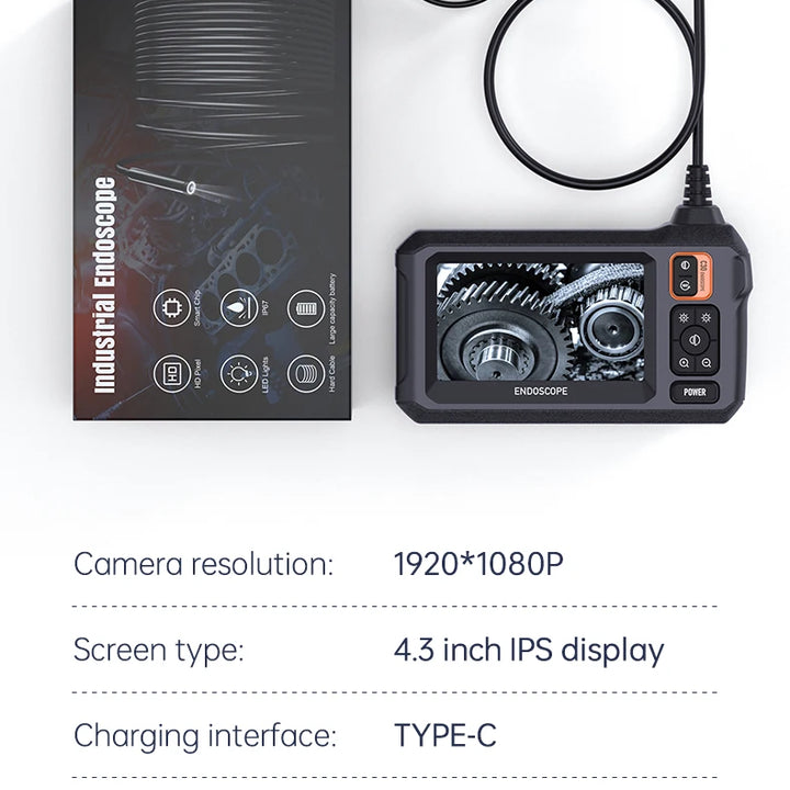 Industrial Endoscope Camera 8mm HD1080P 4.3inch IPS Screen 1080P Pipe Inspection Camera for Car Repair IP67 Waterproof 8 LEDS