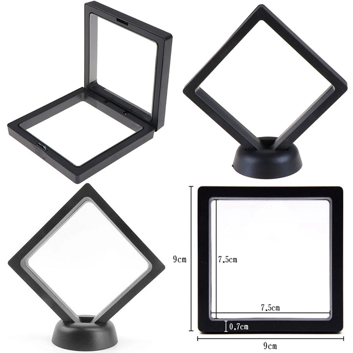 90*90mm Black 3D Floating Jewelry Coin Display Frame Holder Box Case Stand Jewelry Storage Display Suspension Box