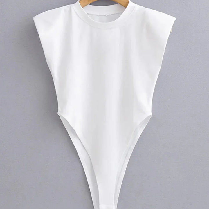 Sexy tops women 2024 Summer one-pieces bodycon bodysuit padded shoulder bodysuit black sleeveless body suits for women white