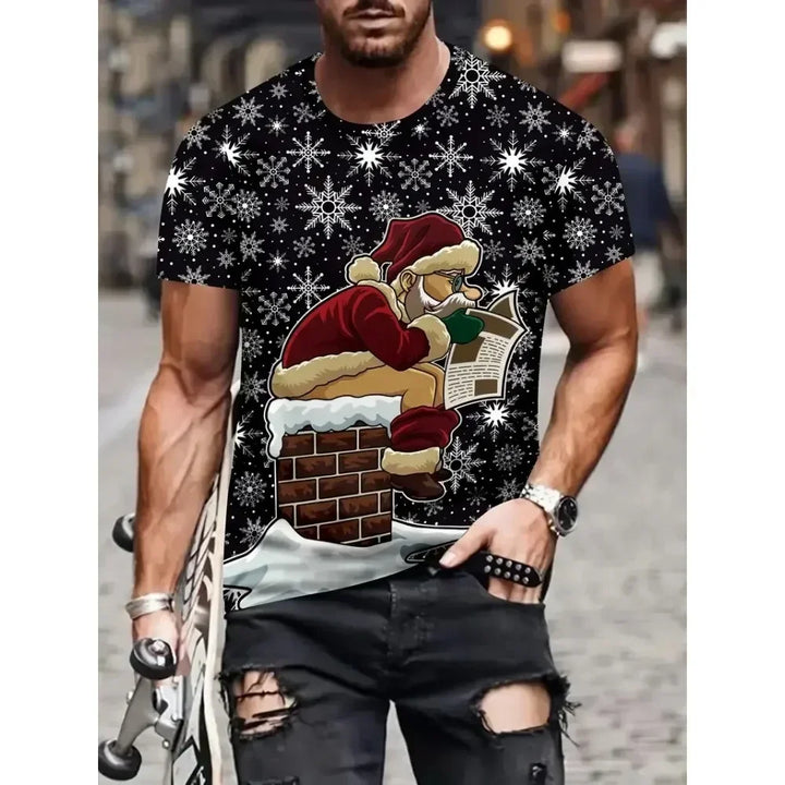 Men's T Shirt Santa Claus Graphic Print Pullover Summer Casual Short Sleeve Tee Fashion Funny T-Shirts Male Oversized Clothing
