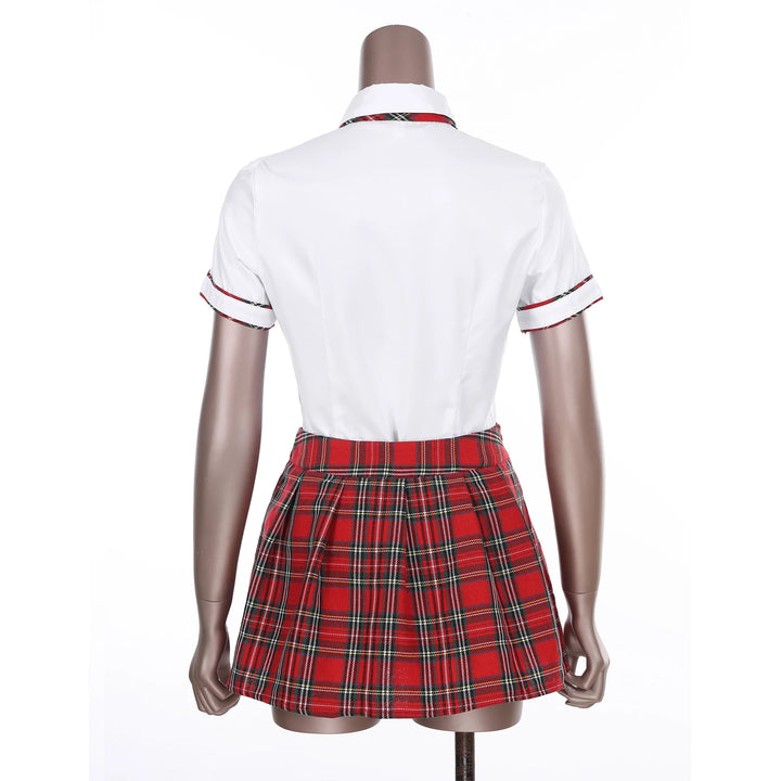 Women School Girls Uniform Set Cosplay Costume Tie Top Shirt with Plaid Skirt Cheerleader Uniform Cheerleading Costume