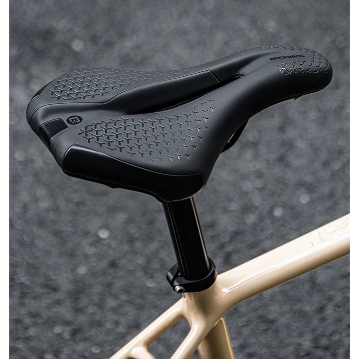 ROCKBROS Bicycle Saddle Hollow Breathable Shockproof Cycling Seat PU Non-Slip Leather Cushion Lightweight MTB Road Bike Saddle